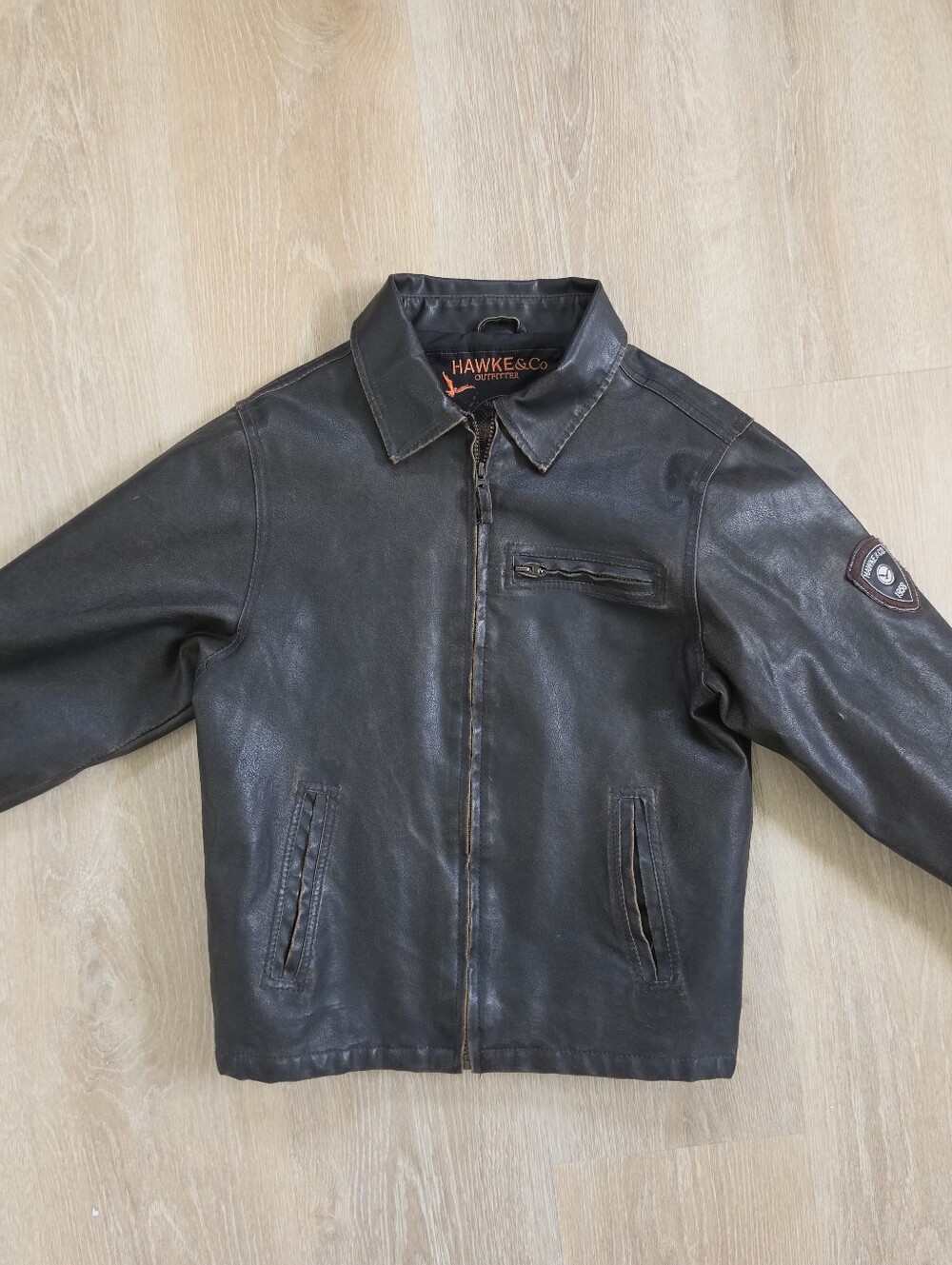 Hawke & Co Brown Leather Biker Jacket Boys Size 14/16 (Medium)